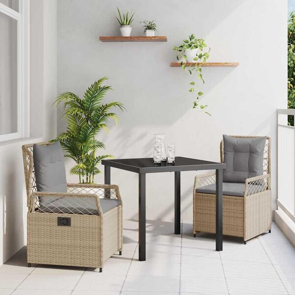 Maison Exclusive – Záhradná jedálenská súprava, 3 kusy, béžová a svetlosivá, vyrobená z polyratanu