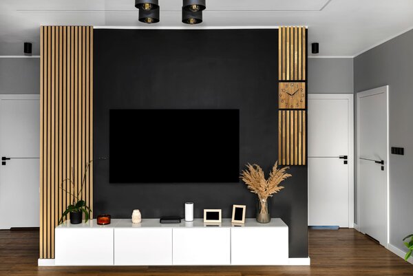 Dekorstudio Dubový nástenný panel s hodinami LAMELE 155x30cm - dub