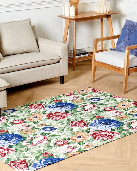 Koberec viacfarebný bavlnený 140 x 200 cm kvetovaný vzor žakárový tkaný obývacia izba spálňa tradičný boho štýl