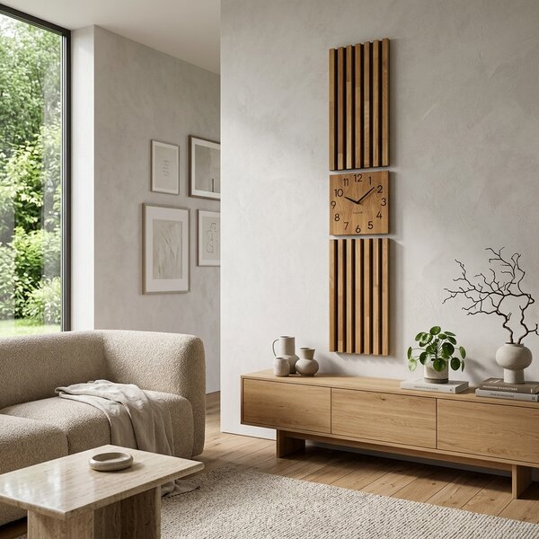 Dekorstudio Dubový nástenný panel s hodinami LAMELE 155x30cm - dub