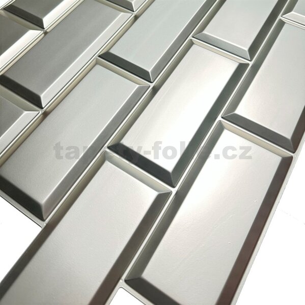 Obkladové panely 3D PVC TP10028322, rozmer 966 x 484 mm, obklad strieborný, GRACE
