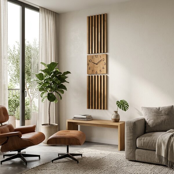 Dekorstudio Dubový nástenný panel s hodinami LAMELE 155x30cm - dub