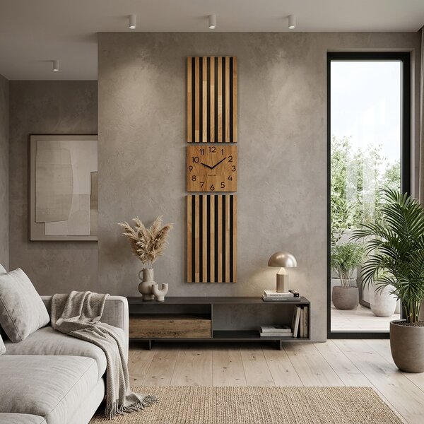 Dekorstudio Dubový nástenný panel s hodinami LAMELE 155x30cm - dub