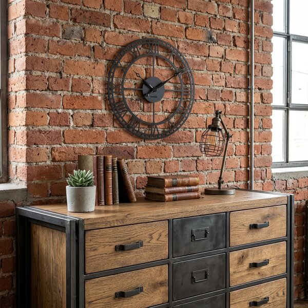 Dekorstudio Kovové nástenné hodiny Retro ⌀50 cm - čierne