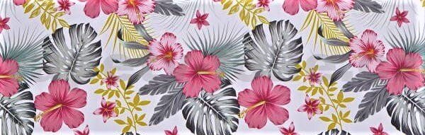 Obrus PVC 3581461, metráž, 20 m x 140 cm, ružové kvety s listy monstera, IMPOL TRADE