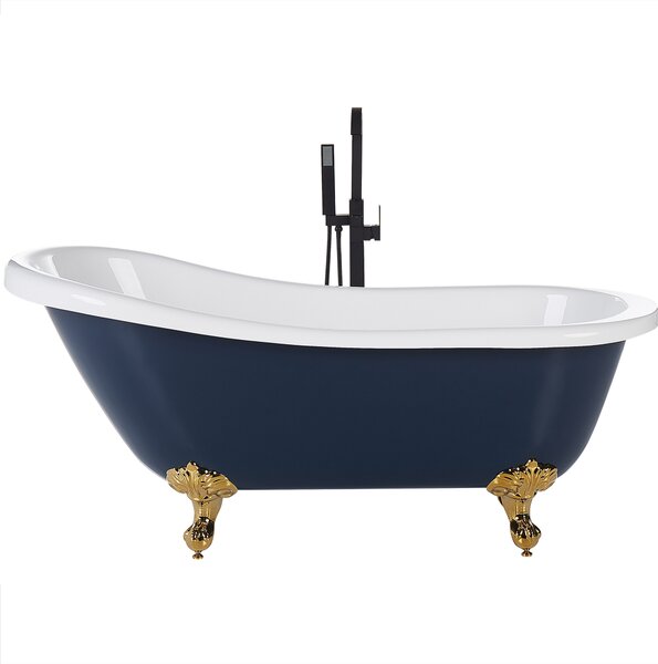 Vaňa modrá sanitárny akrylát 150 x 77 cm voľne stojaca oválna zlaté nohy klasický retro dizajn