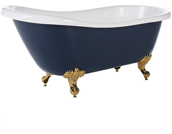 Vaňa modrá sanitárny akrylát 150 x 77 cm voľne stojaca oválna zlaté nohy klasický retro dizajn