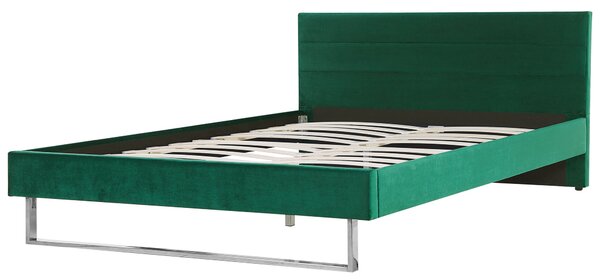 Čalúnená posteľ zelená zamatová 180 x 200 cm rám postele s čelom strieborné nohy elegantný dizajn
