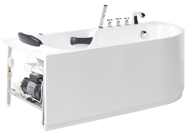 Vírivá vaňa biela strieborná akrylát nerezová oceľ 170 x 80 cm hydromasážna s opierkou hlavy rohová pravostranná moderný štýl kúpeľňa