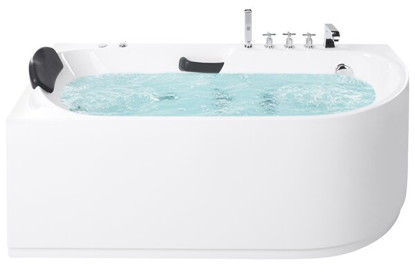 Vírivá vaňa biela strieborná akrylát nerezová oceľ 170 x 80 cm hydromasážna s opierkou hlavy rohová pravostranná moderný štýl kúpeľňa