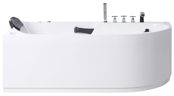 Vírivá vaňa biela strieborná akrylát nerezová oceľ 170 x 80 cm hydromasážna s opierkou hlavy rohová pravostranná moderný štýl kúpeľňa
