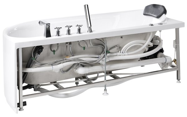 Vírivá vaňa biela strieborná akrylát nerezová oceľ 170 x 80 cm hydromasážna s opierkou hlavy rohová pravostranná moderný štýl kúpeľňa