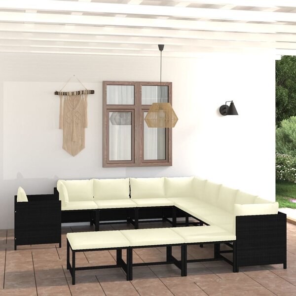 Maison Exclusive – 12-dielna záhradná súprava s vankúšmi z polyrotangu, čierna
