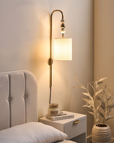 Nástenná lampa mosadzná béžová železo s bielym tienidlom mid-century modern štýl obývačka spálňa