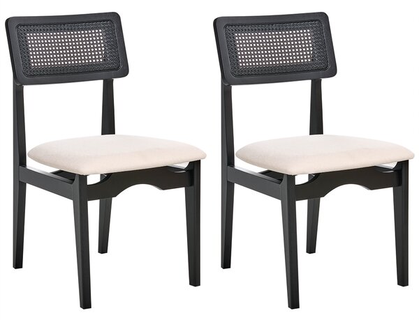 Sada 2 jedálenských stoličiek čierna polyester čalúnené sedadlá kaučukové drevo lakovaný rám retro štýl