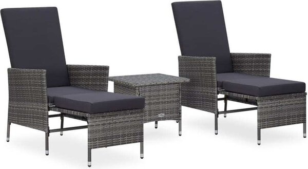Maison Exclusive – 3-dielna záhradná súprava s vankúšmi Poly Rattan Grey