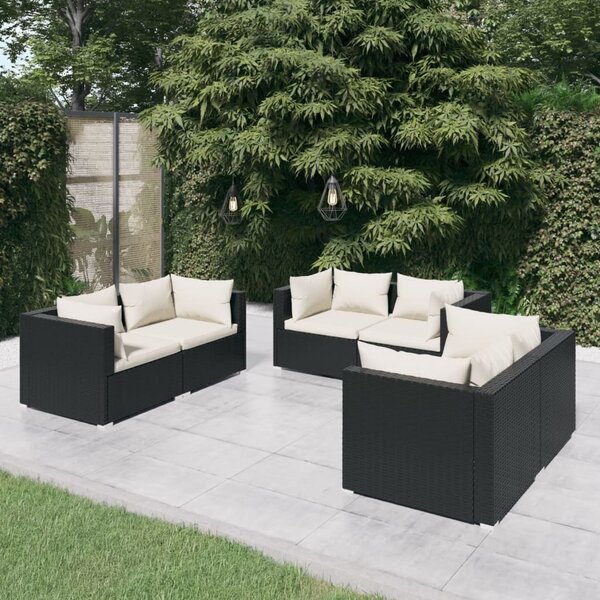 Maison Exclusive – 6-dielna záhradná súprava s vankúšmi z polyrotangu, čierna