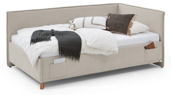 Béžová čalúnená rohová detská posteľ s úložným priestorom s roštom 90x200 cm Fun – Meise Möbel