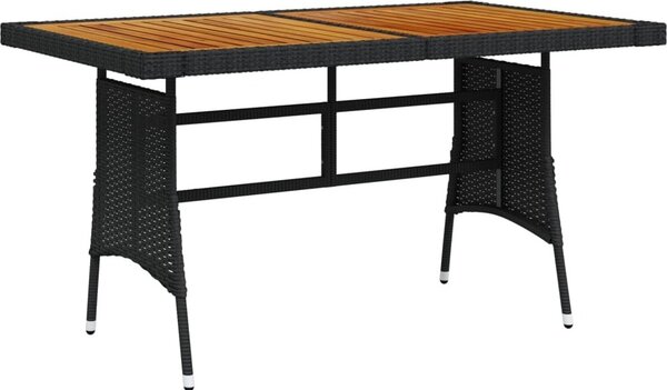 Maison Exclusive – Záhradný stôl, čierny, 130 x 70 x 72 cm, poly ratan a masívne akáciové drevo