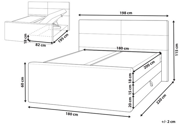 Kontinentálna posteľ svetlosivá 180 x 200 cm látkový čalúnený rám s pružinovým matracom spálňa