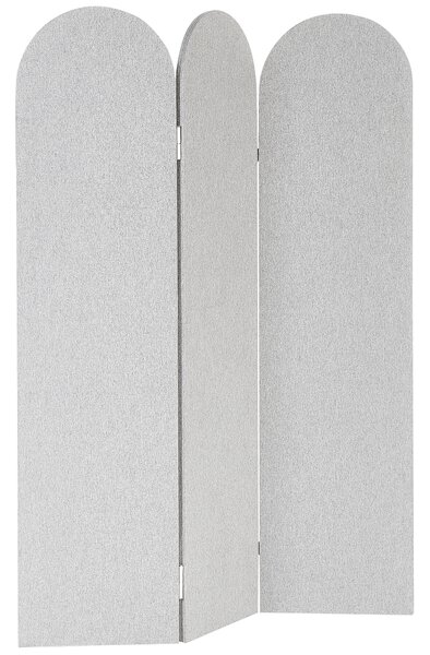 Paraván sivý polyester oceľový rám 3 panely akustická skladacia zástena moderný štýl obývačka kancelária