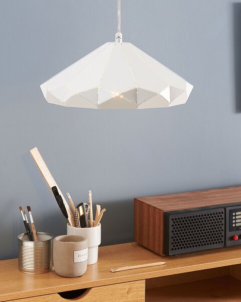 Závesná lampa biela kovová 112 cm zváraná geometrické tienidlo stropné svietidlo industriálny štýl obývačka jedáleň
