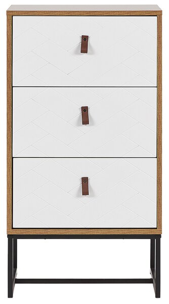 Komoda svetlé drevo biela MDF kov 91 x 49 x 38 cm 3 zásuvky úložný priestor moderný štýl obývačka spálňa
