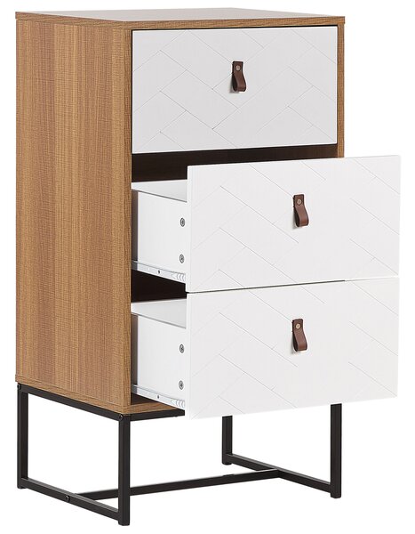 Komoda svetlé drevo biela MDF kov 91 x 49 x 38 cm 3 zásuvky úložný priestor moderný štýl obývačka spálňa