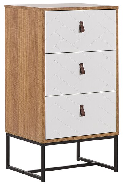 Komoda svetlé drevo biela MDF kov 91 x 49 x 38 cm 3 zásuvky úložný priestor moderný štýl obývačka spálňa