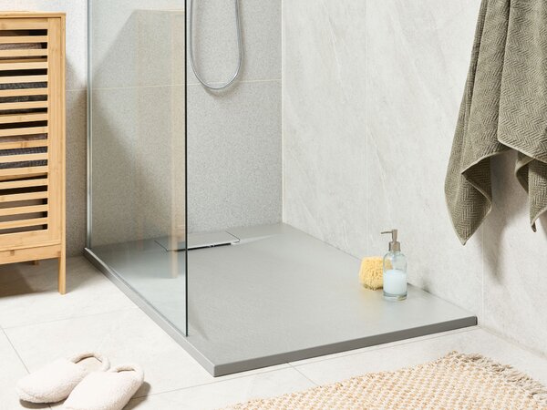 Sprchová vanička s odtokom sivá SMC 80 x 120 x 3 cm obdĺžnikový tvar efekt prírodného kameňa minimalistický štýl kúpeľňa