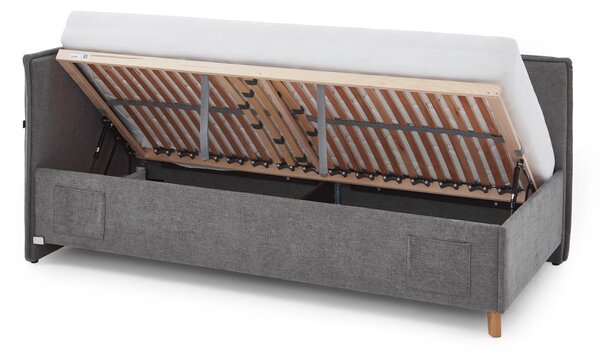 Sivá čalúnená rohová detská posteľ s úložným priestorom s roštom 90x200 cm Fun – Meise Möbel