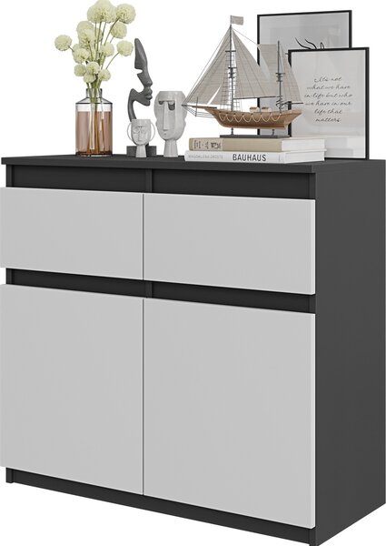 FURNICA - NOAH - Komoda s 2 zásuvkami a 2 dvierkami - antracitovo sivá / biela matná V75cm Š80cm H35cm