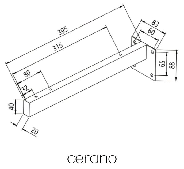 CERANO - Skrytá podperná konzola pod dosku/umývadlo - nerez - chróm - 2x4x39,5 cm