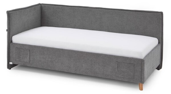 Sivá čalúnená rohová detská posteľ s úložným priestorom s roštom 90x200 cm Fun – Meise Möbel