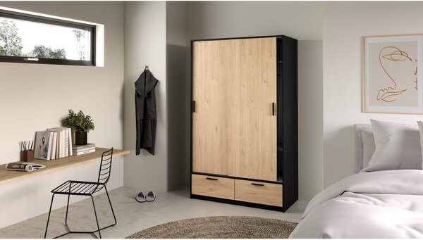 Šatníková skriňa v dekore duba s posuvnými dverami v čierno-prírodnej farbe 121x200 cm Line – Tvilum