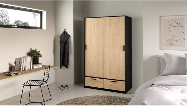 Šatníková skriňa v dekore duba s posuvnými dverami v čierno-prírodnej farbe 121x200 cm Line – Tvilum