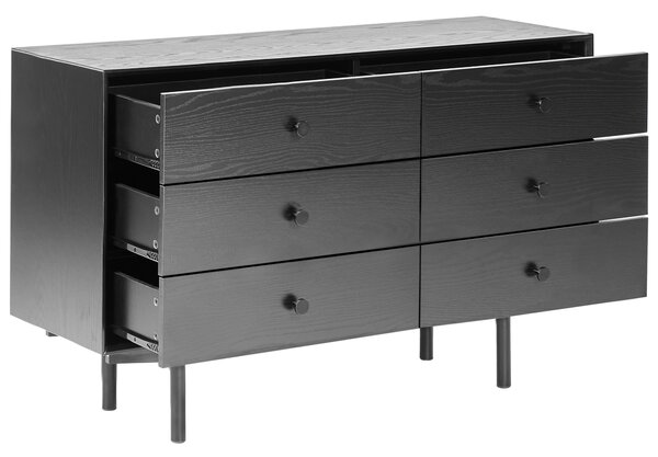 Komoda so 6 zásuvkami čierna drevotrieska MDF moderný úložný nábytok obývacia izba spálňa