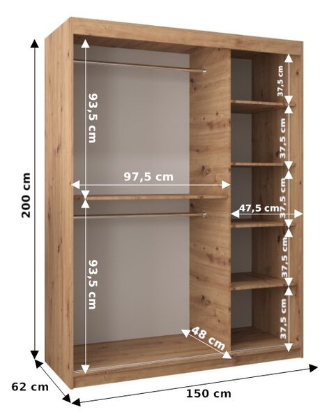 Zrkadlová skriňa DONICELA 3 - 150 cm, biela / čierna