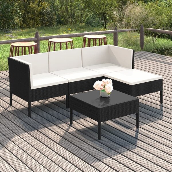 Maison Exclusive – 5-dielna záhradná súprava s vankúšmi z polyrotangu v čiernej farbe