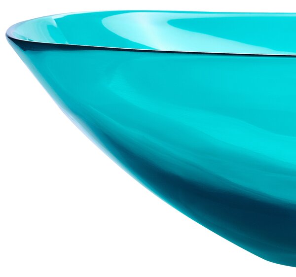 Umývadlo na dosku tyrkysové priehľadné z materiálu solid surface 54 x 36 cm moderná kúpeľňa