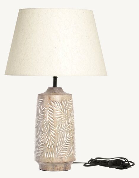 Stolová lampa s drevenou nohou