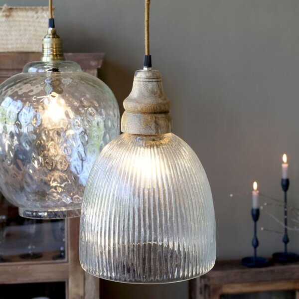 Sklenená lampa s drevom 25cm