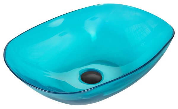 Umývadlo na dosku tyrkysové priehľadné z materiálu solid surface 54 x 36 cm moderná kúpeľňa