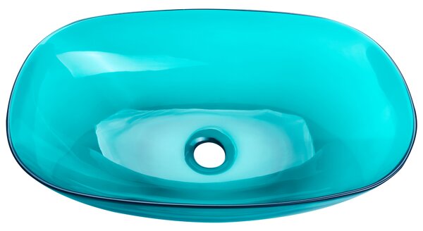 Umývadlo na dosku tyrkysové priehľadné z materiálu solid surface 54 x 36 cm moderná kúpeľňa