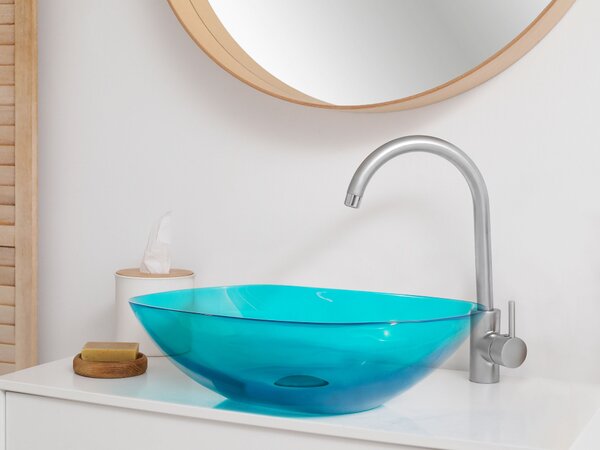 Umývadlo na dosku tyrkysové priehľadné z materiálu solid surface 54 x 36 cm moderná kúpeľňa