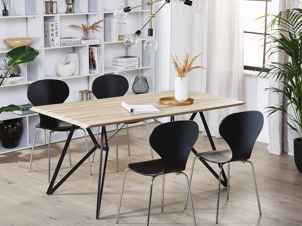 Jedálenský stôl svetlé drevo MDF čierne kovové nohy obdĺžnikový 160 x 90 cm kuchyňa jedáleň v industriálnom štýle