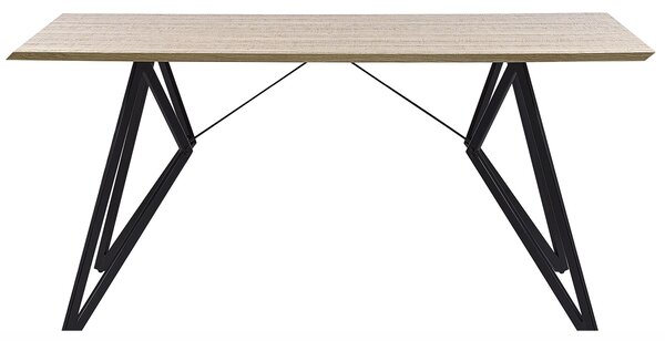 Jedálenský stôl svetlé drevo MDF čierne kovové nohy obdĺžnikový 160 x 90 cm kuchyňa jedáleň v industriálnom štýle