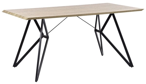 Jedálenský stôl svetlé drevo MDF čierne kovové nohy obdĺžnikový 160 x 90 cm kuchyňa jedáleň v industriálnom štýle
