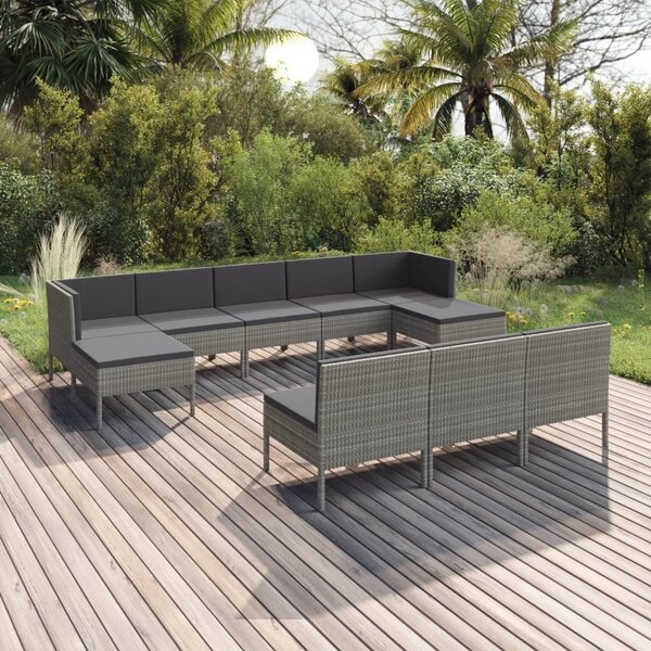 Maison Exclusive – 10-dielna záhradná súprava s vankúšmi, poly ratan, sivá