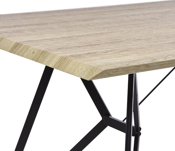 Jedálenský stôl svetlé drevo MDF čierne kovové nohy obdĺžnikový 160 x 90 cm kuchyňa jedáleň v industriálnom štýle